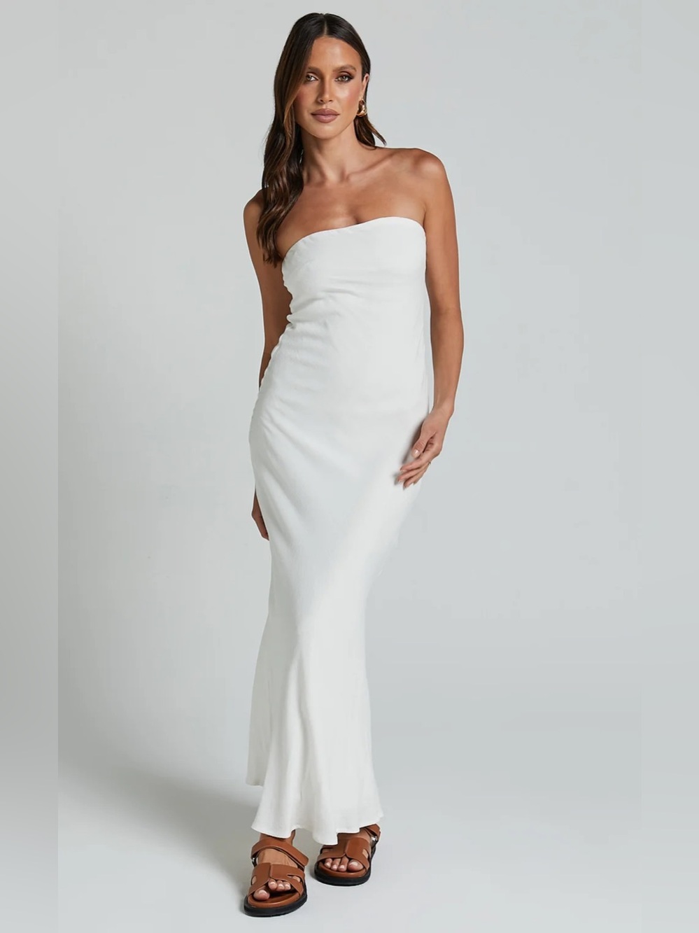NWT Showpo AALIYA MIDI DRESS - Linen Strapless Slip Dress In Off White